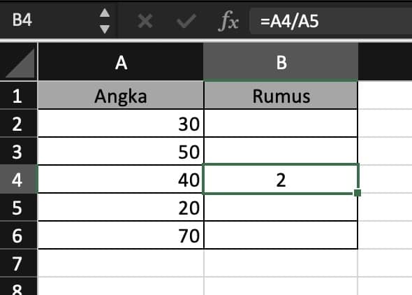 rumus pembagian Excel