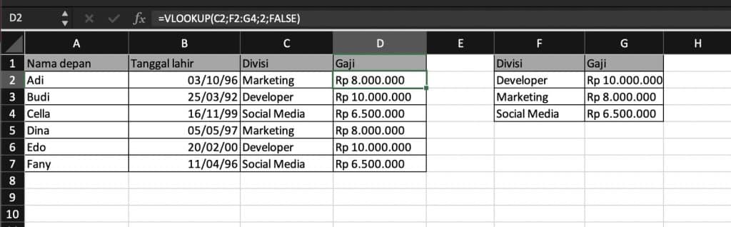 Rumus VLOOKUP Sederhana