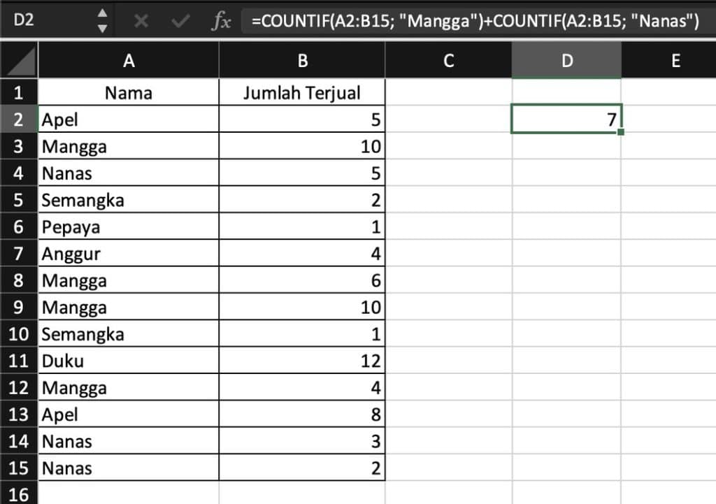 Rumus COUNTIF Excel