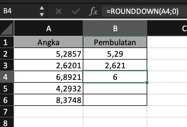 Rumus ROUNDDOWN Excel