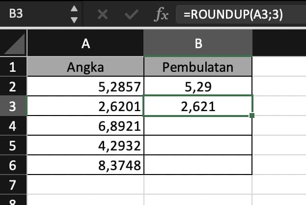 Rumus ROUNDUP Excel